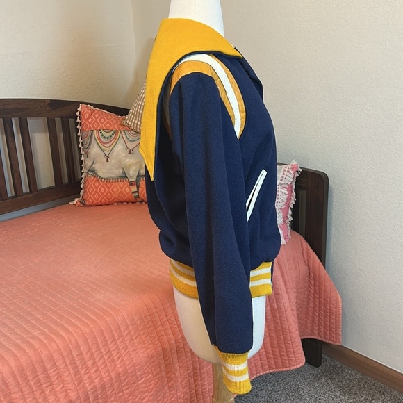 Vintage 70-80s Holloway Varsity Jacket women’s Blue Yellow Leather Wool sz Med - Picture 4 of 15